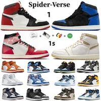 1 OG High Spider-Verse Mens Basketball Shoes Jumpman 1S Black Toe Royal Reimagined UNC Toe University Blue Patent Gefokte Lucky Green Lost Found Women Sports Sneakers