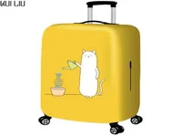 Förtjockade bagage skyddande täckvagn fall vattentäta elastiska resväskor väska damm regn täcker gult tecknad tryck fisk cj194288086
