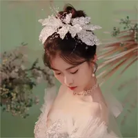 أغطية الرأس الزفاف الجديدة الكورية المصنوعة يدويًا بالخرز زهرة الزفاف ، فستان الزفاف ، إكسسوارات الشعر وملحقات الشعر الماكياج
