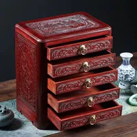 Joyero de sándalo rojo, gabinete de almacenamiento con cajón de madera roja, escritorio chino de madera maciza, caja de almacenamiento multicapa y gabinete misceláneo