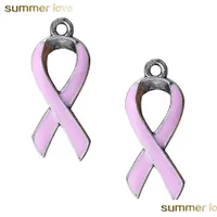 Charms 50 Pcs  Lot European Breast Cancer Awareness Pink Ribbon Charm For Bracelets Necklace Jewelry Women Drop Delivery Findings Com Dhvvz