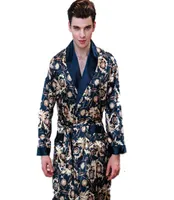 Nya sommar satinrockar manliga klädklänning Men039s långärmad silke tryck paern badrock fritid kimono hem män5697923