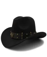 Wome Men Black Wool Chapeu Western Cowboy Hat Gentleman Jazz Sombrero Hombre Cap Dad Cowgirl Hats Size 5658cm 2203021668666