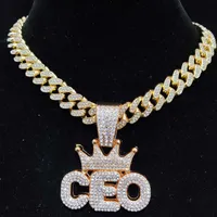 Männer Frauen Hip Hop CEO Brief Anhänger Halskette mit 13mm Kristall Kubanischen Kette Iced Out Bling HipHop Halsketten Mode schmuck