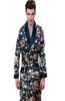 Nya sommar satinrockar manliga klädklänning Men039s långärmad sidentryck paern badrock fritid kimono hem män7360417