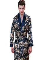 Nya sommar satinrockar manliga klädklänning Men039s långärmad sidentryck paern badrock fritid kimono hem män9674717