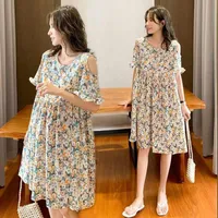 Maternity Dresses Pregnant Women's Summer Dress Fashion Style Trendy Mom Floral Personalized Off Shoulder 230526