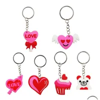Keychains Lanyards 6 Styles Valentines Day Cartoon Heart Keychain Party Gift Key Chain Fashion Accessories Keyring Drop Delivery Dhdr7