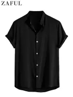 남자 용 셔츠 솔리드 스탠드 칼라 칼라 짧은 슬리브 블라우스 ZTP 스트리트웨어 버튼 셔츠 고품질 브랜드 탑