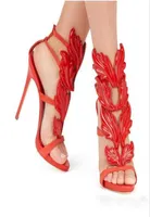 2017 Top Marca Verano Nuevo Diseño Moda Mujer Barato Oro Plata Hoja Roja Tacón alto Peep Toe Vestido Sandalias Zapatos Bombas Women8605196