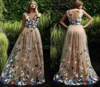 Butterfly And Flower Prom Dresses 2019 Sheer Neck Sleeveless Long Evening Gowns Back Covered Buttons Arabic Formal Party Dress Cus2035305