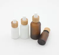 Frosted Amber White Glass Dropper Bottle 15ml 30ml 50ml with Bamboo Cap 1oz Wooden Essential Oil Bottles9501659