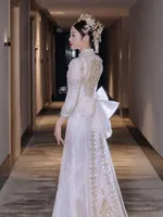 Ropa de lujo de luz de luna blanca 2023 nuevo vestido de novia de gama alta con lazo chino
