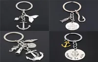 Fish Hook Fishing Keychains Beach Fish Keyring Anchor Lighthouse Charms Summer Jewelry Gift1317202