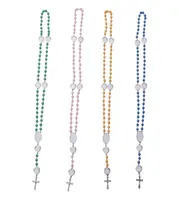 4 colors Sublimation necklace Heat Transfer Pendant Rosary bead Necklace Cross Jesus Metal Pendants GF01026385205