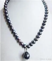 78mm Black Tahitian Pearl Necklace Shell Pearl Drop 18quot03476225