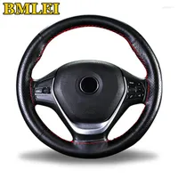 Steering Wheel Covers Car Cover Genuine Leather Stitch On Wrap Black Soft Non-slip Breathable Stitching With Needle Thread