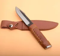Outdoor Survival Straight Hunting Knife High Carbon Steel Satin Blade Full Tang Leather Handle Knives With Leathers Sheath6645349