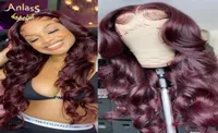 Brazilian Long Deep Wave Full Lace Front Wigs Human Hair Heat Resistant Glueless Wine Red Synthetic Wig for Black Women5371313