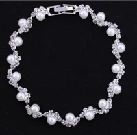 Cheap Bridal Pearls Adorned Accessories Crystal Beaded Bracelets Bridal Hand Accessories Bridal Jewelry Chain2334187