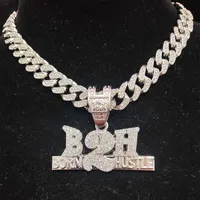 Men Women Hip Hop Born To Hustle Pendant Necklace with 13mm Crystal Cuban Chain HipHop B2H Necklaces Letter Charm Jewelry Gifts 230527