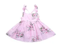 Summer Pretty Baby Girls Dresses Blue Pink 2 Colors Floral Girl Dress Summer Backless Kids Casual Beaches Girl Clothes7471164
