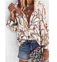 6 Colors Chiffon Office Women Ladies Blouse Chain Print Shirts Button Long Sleeve Spring Summer Tops V neck Blusas Plus Size Y20086238366