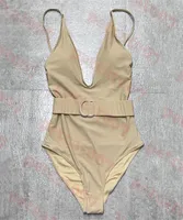 Designer khaki Swimsuit With Letter Badge Belt Deep V Neck Womens Swimsuit Sling Bikini Two Colors5931280