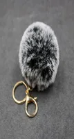 Big faux leather 8CM Fur PomPom KeyChain Hair Bulb Bag pom pom Ball key chain Pendant poret clef for women Lovely Fluffy9961822