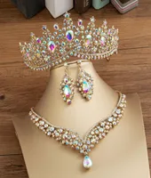 Gorgeous Crystal AB Bridal Jewelry Sets Fashion Headpieces Earrings Necklaces Set for Women Wedding Dress Crown Tiara1733143
