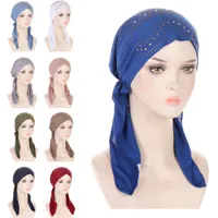 Muslim Women Solid Pre-tied Headscarf Elastic Female Turban Cancer Chemo Hat Hair Loss Cover Head Wrap Headwear Stretch Bandanas
