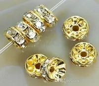 8MM White Crystal Spacer Metal Gold Plated Rondelle Rhinestone Loose Beads For DIY Jewelry Making bead fit Bracelet j353564235795