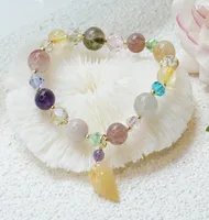 Luxury Yellow Jade Leaf Rutilated QuartzCitrineAmethystStrawberry Crystal Beads Strand Bracelets Women Fine Jewelry YBR3366453919