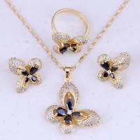 Necklace Earrings Set & Elegant Black Crystal Cubic Zircon Yellow Gold Color For Women Trend Fashion Valentine's Day Gift A0005
