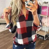 Womens Tops and Blouses Plus Size Autumn Women039s Plaid Blouse Shirts Sexy V Neck female blouses Lady Business Blouse Tops J261553660