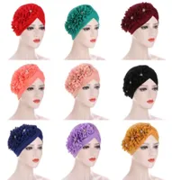 Women Flowers Ruffle Turban Caps Muslim Elastic Pearls Headscarf Bonnet Ladies Hair Accessories Indian Cap 20220104 T24657420