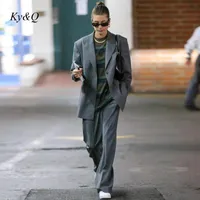 Pants 2022 Early Spring New Grey Suit Set HighEnd Temperament Goddess Fashion Formal Blazers Coat Straight Wide Leg Pants Trousers