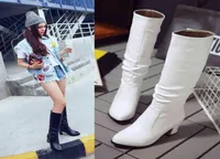 2021 Knee High Women Boots Round Toe Pu Short Plush Footwear High Heels Female Boots Black White Plus Size 3343 Y11258186892
