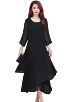Dresses L5XL Women Chiffon Long Dress Summer 2023 New Fashion Elegant Black Dresses Ruffles Loose Full Dress Female