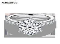 ANZIW 925 Sterling Silver 4CT Round Cut Ring for Women 6 Prongs Simulated Diamond Engagement Wedding Band Ring Jewelry6383070