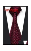 U25 Solid Checked Burgundy Crimson Black Mens Neckties 100 Silk Jacquard Woven 0Pnuv1789672