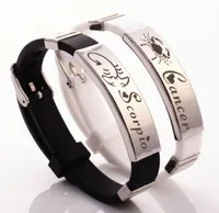 Stainless Steel Rubber Men Bracelet 12 Constellations White Black Silicone Wristband Bangles Zodiac Sign Cuff Jewelry for Woman Lo9964956