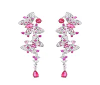 luxury butterfly dangle earring designer for woman S925 silver post party rose AAA zirconia silver white diamond earrings South Am6450196