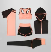 Oloey Women 5ピースヨガTshirt Fitness Bra Sports Wear Gym Clothing Women Workout Set Sports Suit MX2003293055799