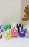 Silver Beads Handle Children039s Shoulder Bags Coin Purse Cute Girls Kids Mini Square Messenger Bag Princess Accessories Handba6528997