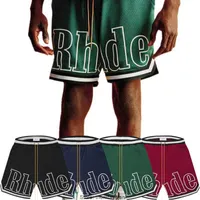 Rhude Court Shorts Letter Print Drawstring High Street High Quality Men's and Women's Loose Mesh Casual Sports Shorts