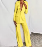 2020 fashion women039s pantsuit Pink Business Classic Onebreasted Buttons Nine Blazer Pants Set Two Piece Formal Suits YELLOW6020146