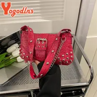 Evening Bags Yogodlns Gothic Retro Rivet Shoulder Bag Patent Leather Ladies Small Messenger Crocodile Pattern Women Hobos Underarm