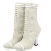 Cashmere Women Ankle Boots Concise Zip Women fashion Boots Srange Style Heel Knitted Stretch Boot Botas Femininas Com Sa1286037