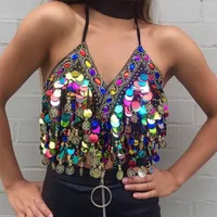 Shimmering Sequin Belly Dance Cacique Bras Top With Tassel And